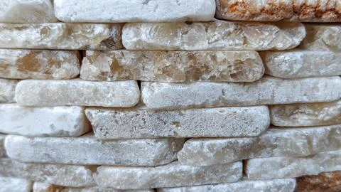 White Quartz Stone Wall Texture with Natural Crystalline Blocks Stock Photos