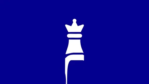White Queen Chess Piece Icon Animation on Blue Background Stock Footage 327761910