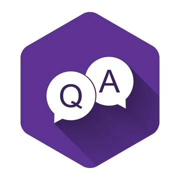 White Question and Answer mark in speech bubble icon isolated with long shadow Illustrazione stock