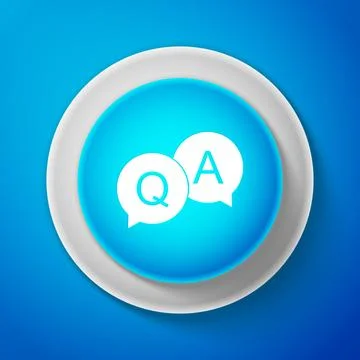 White Question and Answer mark in speech bubble icon isolated on blue backg.. Stock Illustration