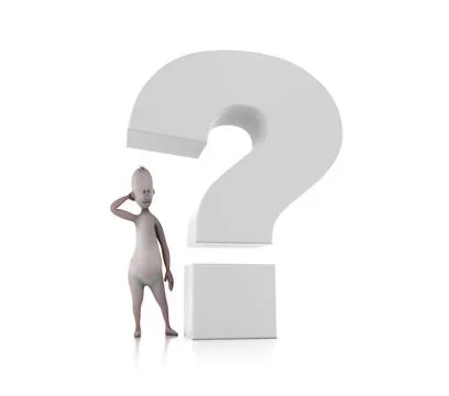 White question mark and thinking human character. Stock Illustration