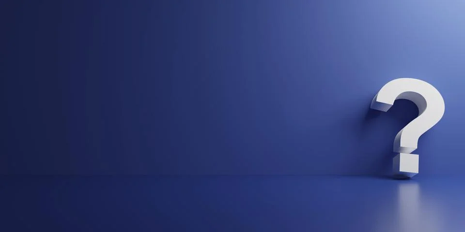 White question mark on a blue background with reflections, 3d rendering Stock Illustration