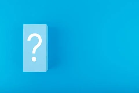 White question mark on blue rectangle on background with copy space Stock Photos
