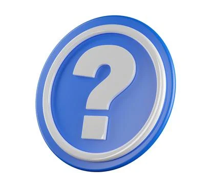 White question mark on blue round plaque isolated on white background, idea.. Illustrazione stock