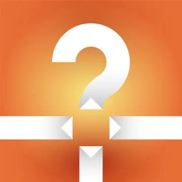 White question mark on an orange background with arrows Stock Illustration