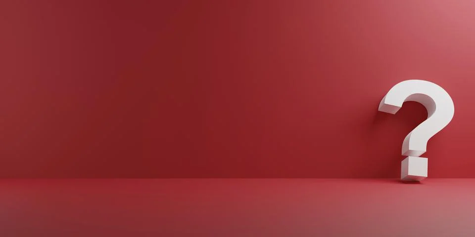 White question mark on a red background with reflections, 3d rendering Stock Illustration