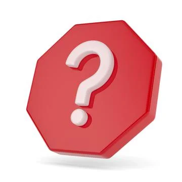 White question mark on red octagon and white background. Isolated 3D illust.. Stock Illustration