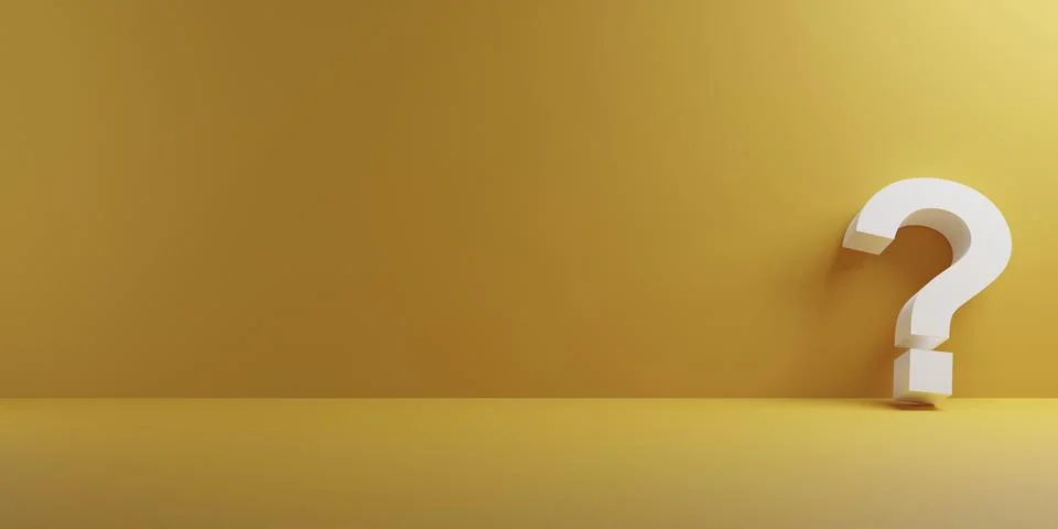 White question mark on a yellow background with reflections, 3d rendering Stock Illustration