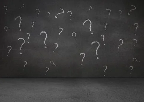 White question marks on grey wall Stock Illustration
