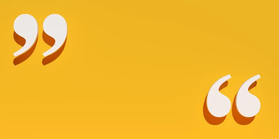 White quotation marks on yellow background with shadow, quote template with.. Stock Illustration