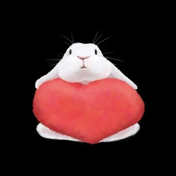 White rabbit and red heart. drawn cute bunny for valentine's day. Stock Illustration