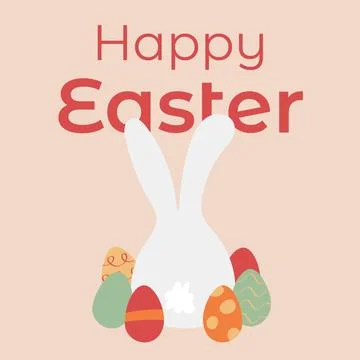 White rabbit around Easter eggs Illustration. Congratulations Happy Easter... Stock Illustration