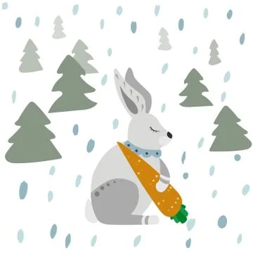 White rabbit with carrot. Stock Illustration