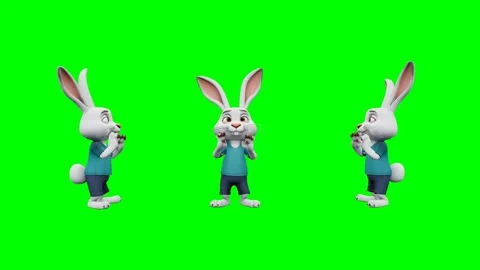 White rabbit character performing a funny chicken dance on green screen. 4K Video stock 348006203