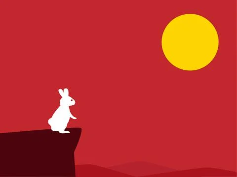White rabbit on cliff with red background Stock Illustration