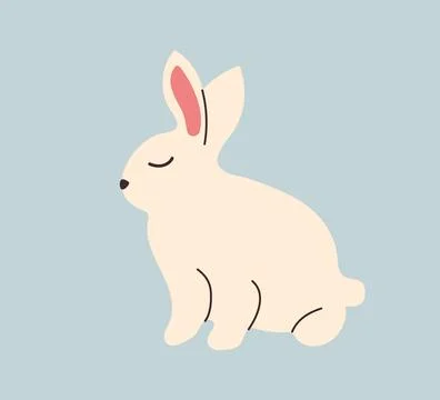 White Rabbit hand drawn. Minimalistic illustration with Hare sitting in doodl Stock Illustration