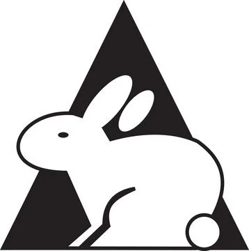 White rabbit icon inside a black triangle, minimalist logo design Stock Illustration