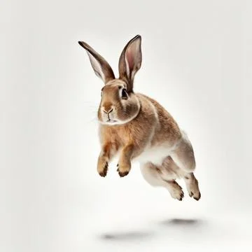 White rabbit jump on white background, full body with free space, Made by A.. Stock Illustration