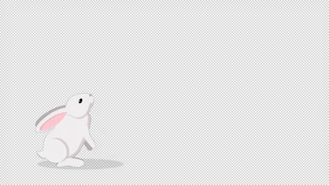 The white rabbit rises on its hind legs and stretches upwards. Animated Easter Stock Footage 309471591