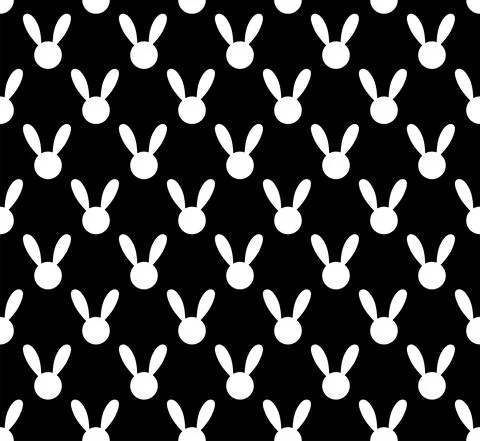 White Rabbit Seamless on Black Background Stock Illustration
