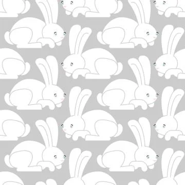 White Rabbit seamless pattern. Hare ornament. bunny background. Animal Textur Illustrazione stock
