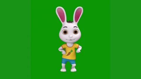 White rabbit standing front green background green screen animated chromakey Stock-Footage 314064844