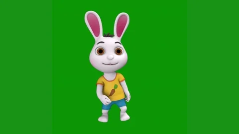 White rabbit standing front green background green screen animated chromakey 库存影片 314064851