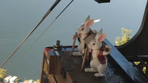 The white rabbit statue on top of the funicular in Japan Video stock 126148365