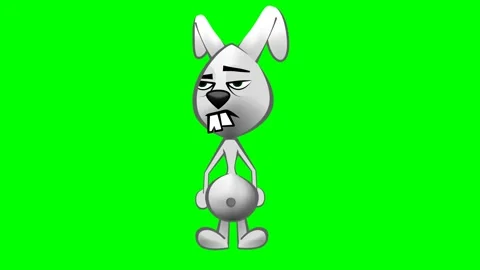 White rabbit turns surprised face, green screen Stock Footage 289213460
