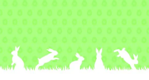 White rabbits in a grass on a light green patterned background Stock Illustration