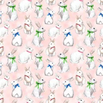 White rabbits on pink background Stock Illustration