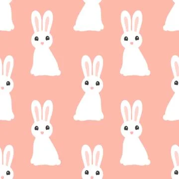 White rabbits seamless pink pattern. Vector illustration. Stock Illustration