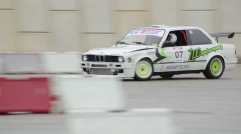 White race BMW drifting Stock Footage 51003188
