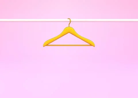 White rack with golden clothes hanger isolated on pink background. 3D render 스톡 일러스트