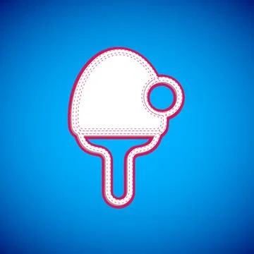 White Racket for playing table tennis icon isolated on blue background. Vector Illustration