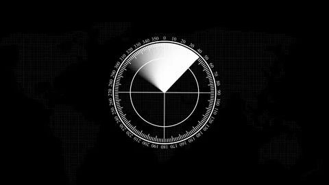 White radar screen scanning information digital technology used of armies i.. Illustrazione stock