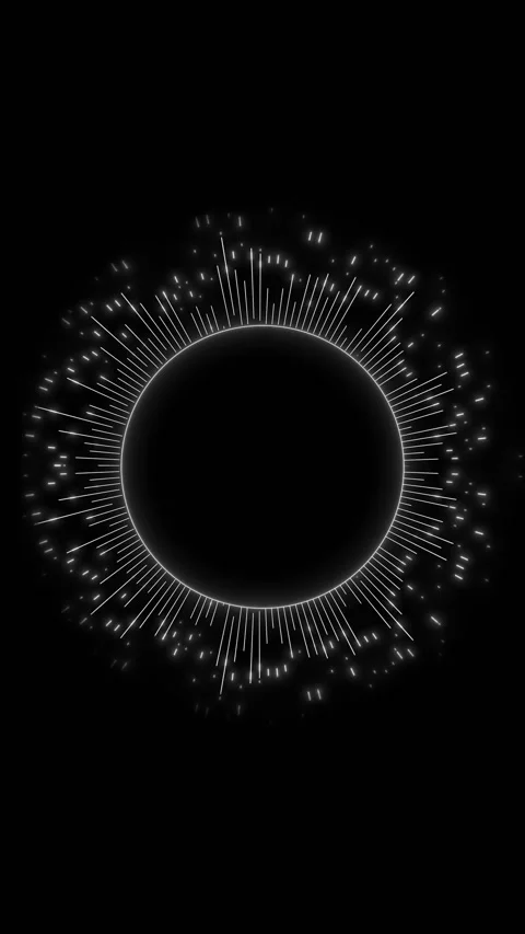 White radial audio spectrum background with glowing circular ring, thin burst li 動画素材 340554224