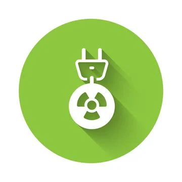 White Radiation electrical plug icon isolated with long shadow background 스톡 일러스트