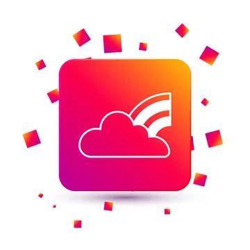 White Rainbow with clouds icon isolated on white background. Square color button Stock Illustration