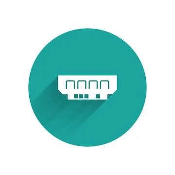 White RAM, random access memory icon isolated with long shadow background. Green Stock Illustration