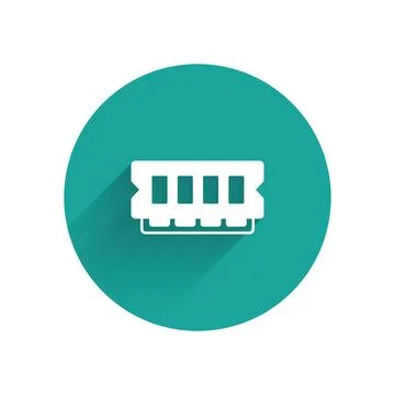 White RAM, random access memory icon isolated with long shadow background. Green Stock Illustration