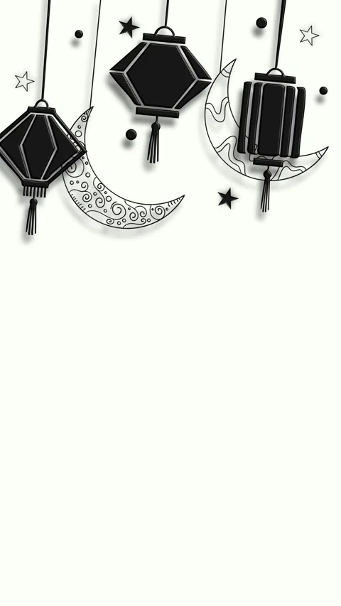 White ramadan background with black and silver hanging lanterns moon Stock Footage 325146352