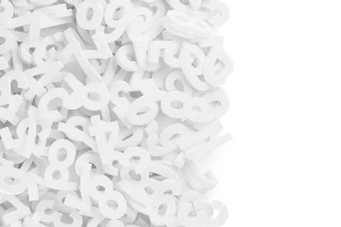 White random digit numbers heap background vertical border top view from abov Stock Illustration