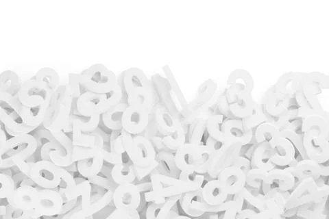 White random digit numbers heap background horizontal border top view from ab Stock Illustration