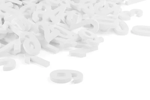 White random digit numbers heap background over white background, algebra, ed Stock Illustration