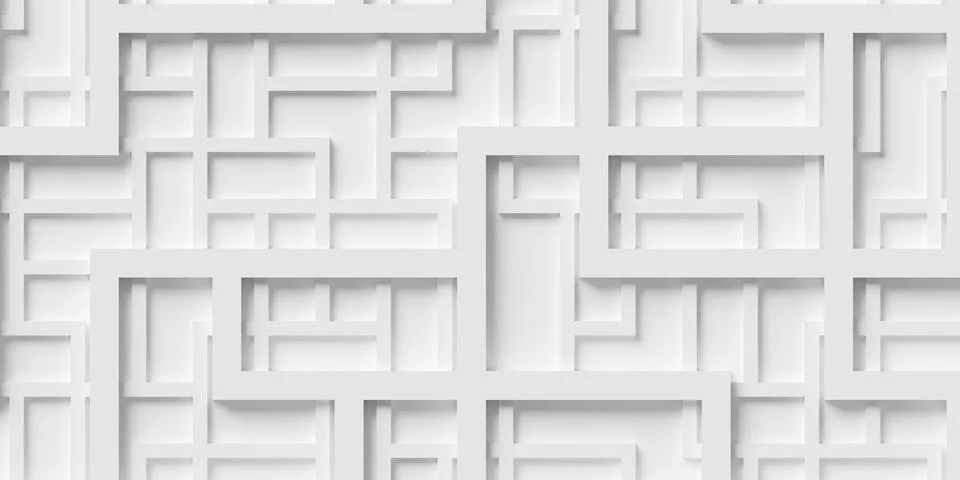 White random maze or geometry shapes double layer walls polygon background .. Stock Illustration