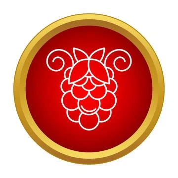White raspberry berry outline icon in red gold circle Stock Illustration