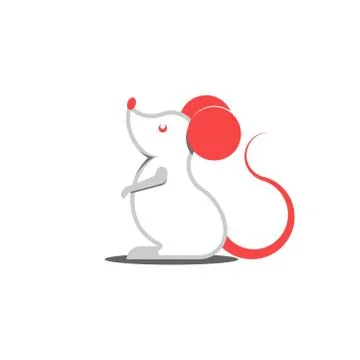 White rat logo with red ears cartoon character mouse creative symbol of Chine Stock Illustration