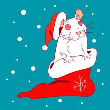 The white rat in a New Year cap and sock Stock-Illustration