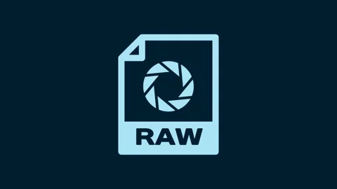 White RAW file document. Download raw button icon isolated on blue background Stock Footage 230015537
